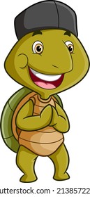 The cute turtle with the cap is giving the permission of illustration