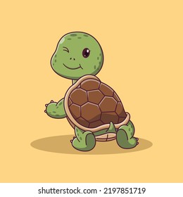 Cute Turtle Cartoon Character. Turtle Icon Concept. Flat Cartoon Style. Suitable for Web Landing Page, Banner, Flyer, Sticker, Card