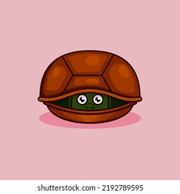 Cute turtle cartoon character isolated on cream background