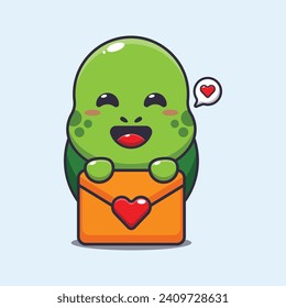 Cute turtle cartoon character with love message. 