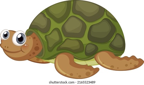 Cute turtle cartoon character on white background illustration