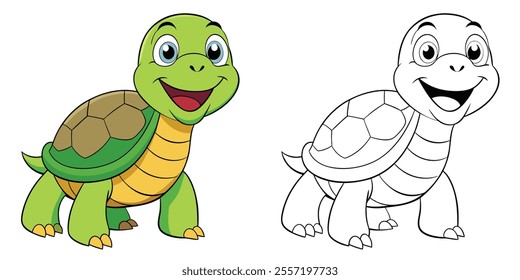Cute Turtle Cartoon Coloring Page For Kids Printable. Mammal Animal Coloring Book Printable
