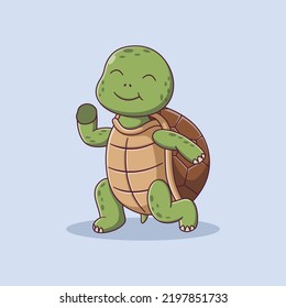 Cute Turtle Cartoon Dancing. Turtle Icon Concept. Flat Cartoon Style. Suitable for Web Landing Page, Banner, Flyer, Sticker, Card