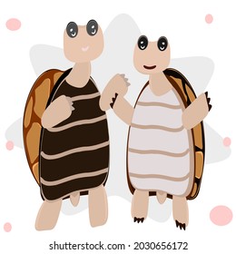 cute turtle cartoon friendship, two brothers, animals, wild animals, vector illustration