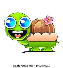 Cute turtle cartoon greeting card illustration cartoon Sign for print, in comics, Fashion, pop art