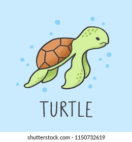 Cute Turtle cartoon hand drawn style