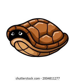 Cute turtle cartoon hides in its shell