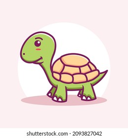 Cute Turtle Cartoon Icon Illustration. Animal Flat Cartoon Style