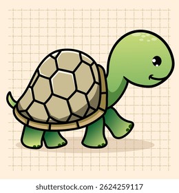 Cute Turtle Cartoon Illustration. Animal Nature Icon Concept Isolated Flat Cartoon Style for coloring page or education kids