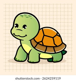 Cute Turtle Cartoon Illustration. Animal Nature Icon Concept Isolated Flat Cartoon Style for coloring page or education kids