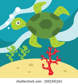 Cute turtle cartoon. Cute ocean animal cartoon collection.