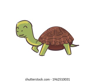 Cute turtle cartoon on white background