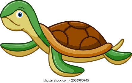 Cute turtle cartoon on white background