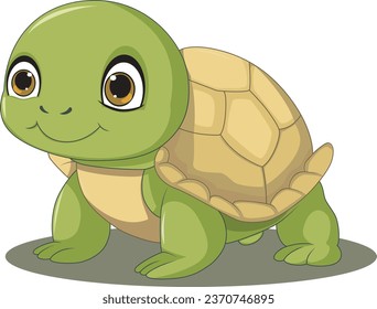 Cute Turtle Cartoon On White Background