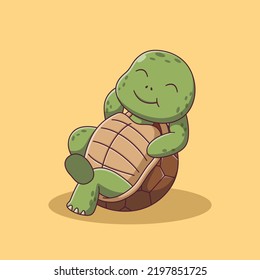 Cute Turtle Cartoon posing. Turtle Icon Concept. Flat Cartoon Style. Suitable for Web Landing Page, Banner, Flyer, Sticker, Card