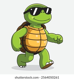 Cute Turtle Cartoon with Sunglasses and Simple Hat good for Sticker, Meme, Design Element