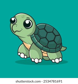 Cute Turtle Cartoon Vector Illustration. Isolated Walking Animal Concept. Flat Cartoon Style