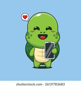 Cute turtle cartoon vector illustration with mobile phone