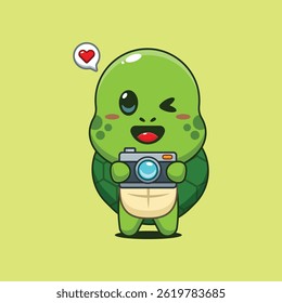 Cute turtle cartoon vector illustration with camera