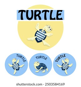 Cute Turtle. Cartoon vector Illustration.Turtle set. Adorable Turtle swimming Icons in flat style for perfect posters, cards and decor prints. 