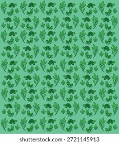 Cute Turtle and Caterpillar Seamless Vector Pattern on Green Background, Kawaii Forest Animals Illustration for Kids, Nursery Decor, Textile and Wallpaper Design