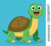 Cute Turtle Character in cartoon style. Funny green Animal and reptile tortoise smiling. Isolated vector illustration.