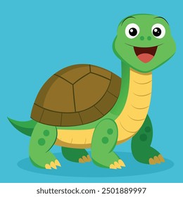 Cute Turtle Character in cartoon style. Funny green Animal and reptile tortoise smiling. Isolated vector illustration.