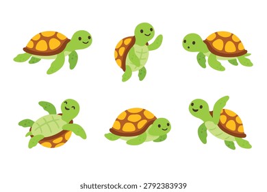Cute Turtle Character Set and Various Poses Mascot Vector Bundle