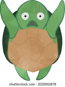 A cute turtle character who is surprised and shocked