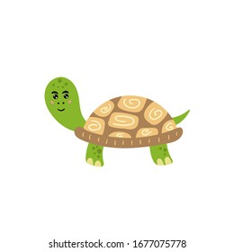 Cute turtle. Cheerful turtle smiling. Children's animal character. Vector editable illustration