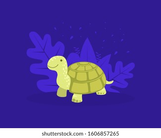 Cute Turtle, Cheerful Tortoise Reptile Animal Cartoon Vector illustration