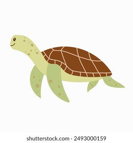 Cute turtle for children background. Under the sea, water animal character, ocean fauna. Flat vector design.