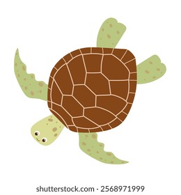 Cute turtle for children background. Under the sea, water animal character, ocean fauna. Flat vector design.