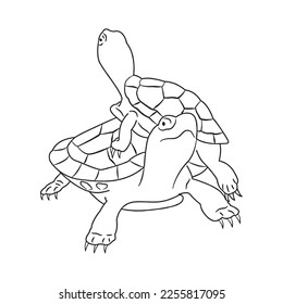 Cute turtle With coloring book pages picture,turtle line art,turtle outline drawing vector illustration,turtle vector art and line drawing