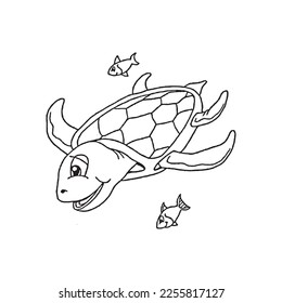 Cute turtle With coloring book pages picture,turtle line art,turtle outline drawing vector illustration,turtle vector art and line drawing