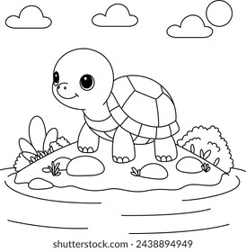 Cute turtle coloring page or kids