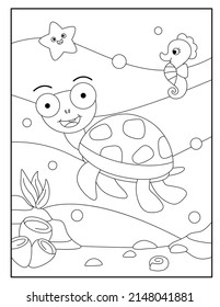 Cute Turtle Coloring Pages Kids Stock Vector (Royalty Free) 2148041881 ...