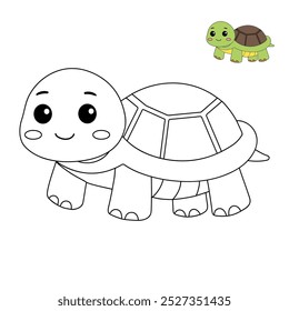 Una tortuga linda para colorear páginas para niños. Trazo y color tortuga. Vector de ilustración de contorno de tortuga dibujado a mano para libros para colorear. Hojas de trabajo de animales de jardín de infantes y preescolar imprimibles para niños.