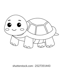 A cute turtle coloring pages for kids. Trace and color turtle. Hand drawn turtle outline illustration vector for coloring books. Kindergarten and preschool animal worksheets printable for kids.