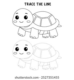Uma página de coloração de tartaruga bonito para crianças. Tartaruga de traço e cor. Vetor de ilustração de contorno de tartaruga desenhada à mão para livros de colorir. Planilhas de animais de jardim de infância e pré-escola imprimíveis para crianças.