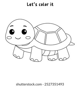 A cute turtle coloring pages for kids. Trace and color turtle. Hand drawn turtle outline illustration vector for coloring books. Kindergarten and preschool animal worksheets printable for kids.