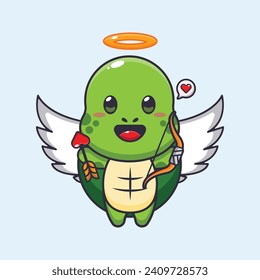 Cute turtle cupid cartoon character holding love arrow.