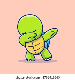 Cute Turtle Dabbing Cartoon Vector Icon Illustration. Animal Nature Icon Concept Isolated Premium Vector. Flat Cartoon Style