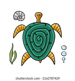 Cute Turtle design. Tortoise art print isolated on white