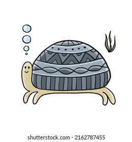 Cute Turtle design. Tortoise art print isolated on white