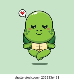 cute turtle doing meditation yoga cartoon vector illustration.