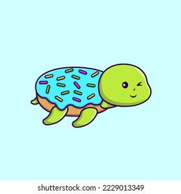 Cute Turtle Doughnut Cartoon Vector Icons Illustration. Flat Cartoon Concept. Suitable for any creative project.