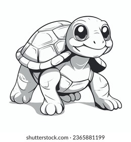 Cute turtle drawing for children's coloring book.