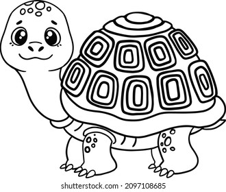 Cute turtle drawn with a line. Coloring book.