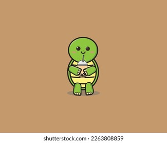Cute turtle drink boba vector design